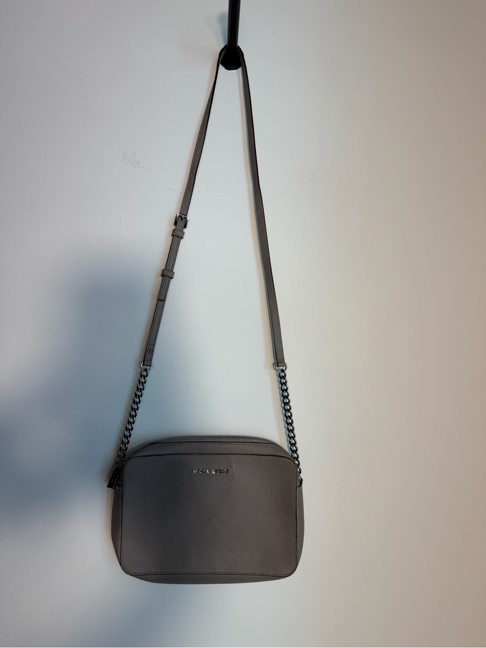 Michael Kors Gray Leather Crossbody with Chain Strap